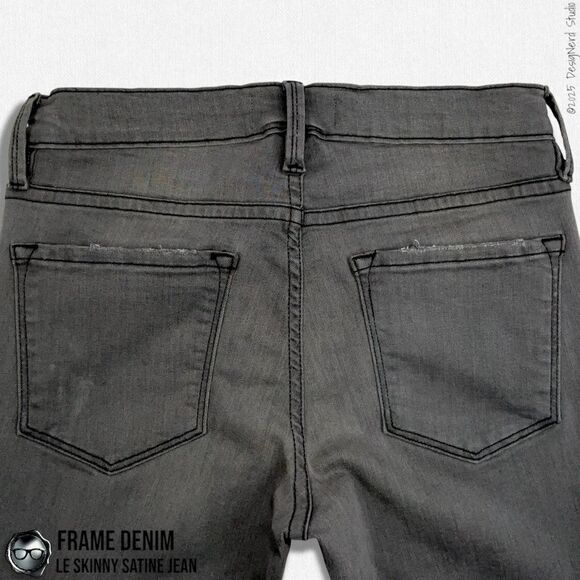 FRAME DENIM LE SKINNY SATINE DESTROYED JEANS IN GREY’S INN DARK GREY SIZE 27 - Picture 8 of 13
